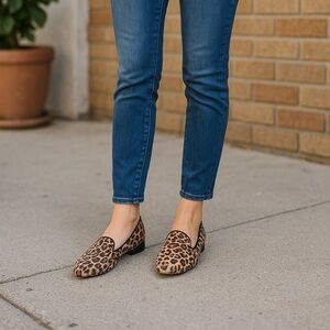 Vionic Willa II Women’s Sleek Leather Slip-On Loafers in Toffee Leopard, Size 8